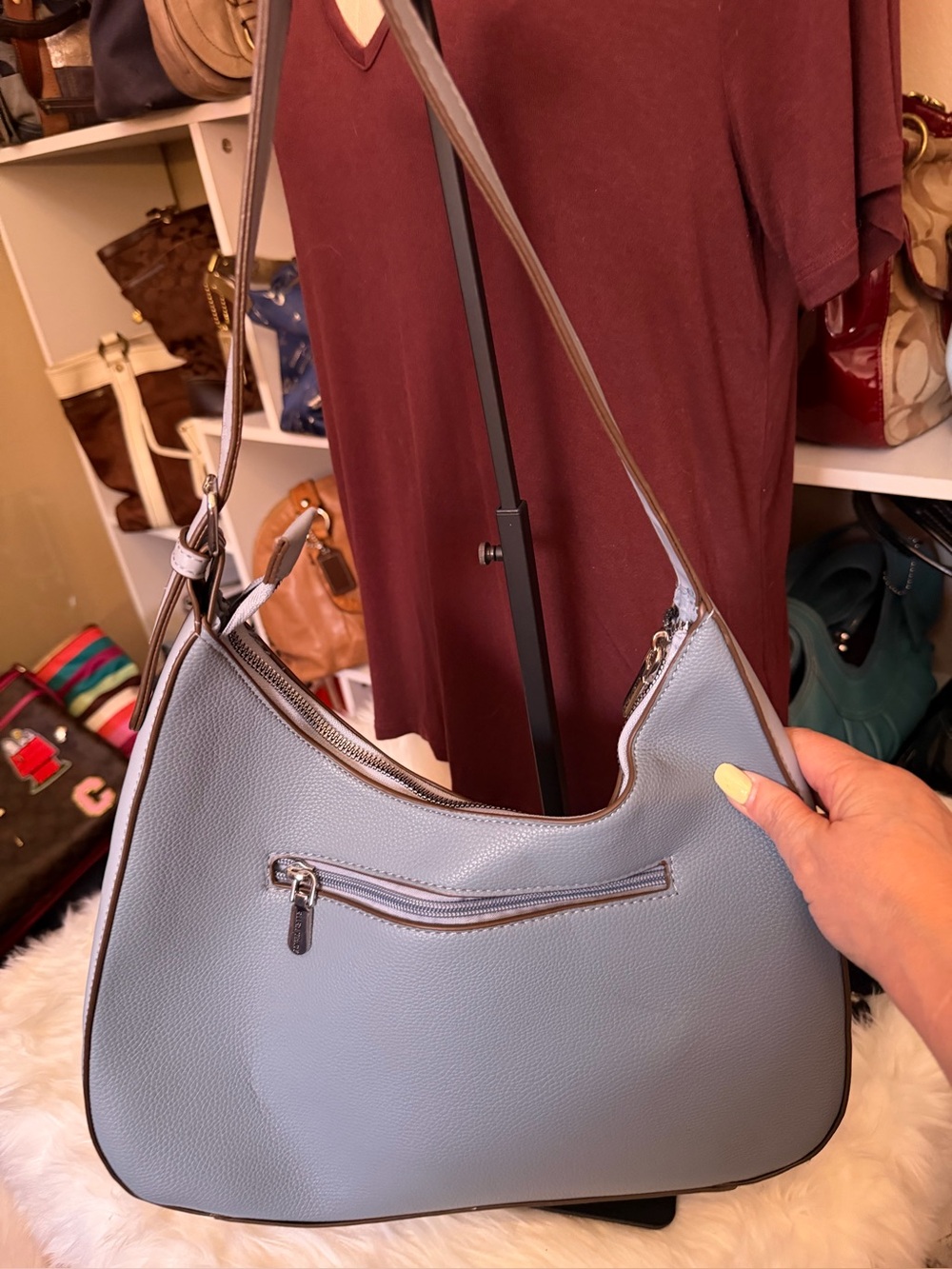 Ellen Tracy Pebbled Shoulder Bag in Steel Blue